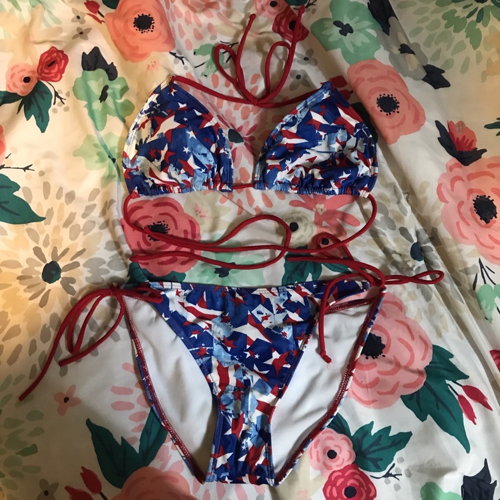 red, white, and blue bikini